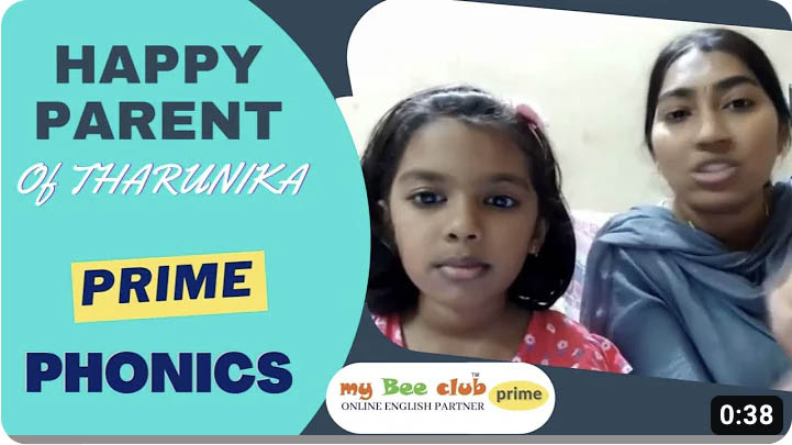 Happy parents of tharunika with prime Phonics teaching video for kids learning to read