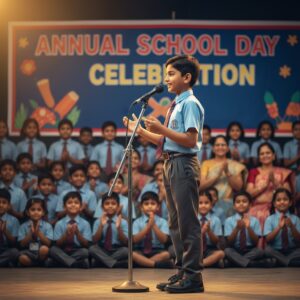 Children's school celebration event, representing the confidence and skills gained from the best online spoken English classes for kids in India