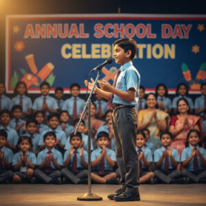 Children's school celebration event, representing the confidence and skills gained from the best online spoken English classes for kids in India