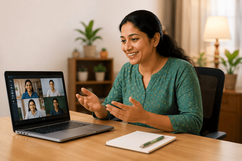 Confident woman speaking English